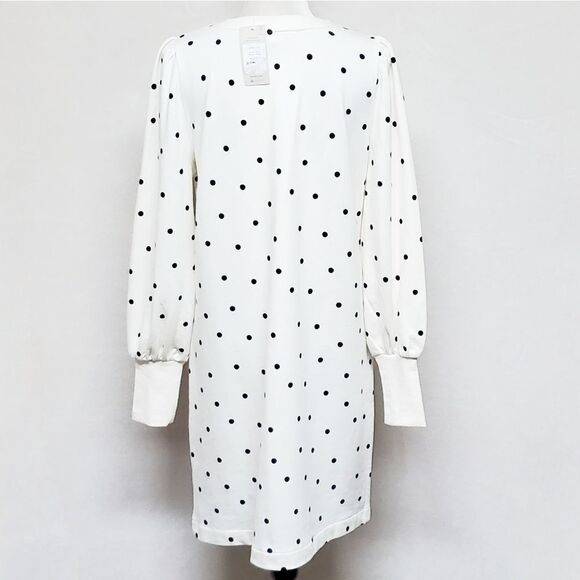 BODEN Ramona Sweatshirt Dress Long Sleeve Ivory Navy Blue Polka-dot 100% Cotton - Picture 7 of 12